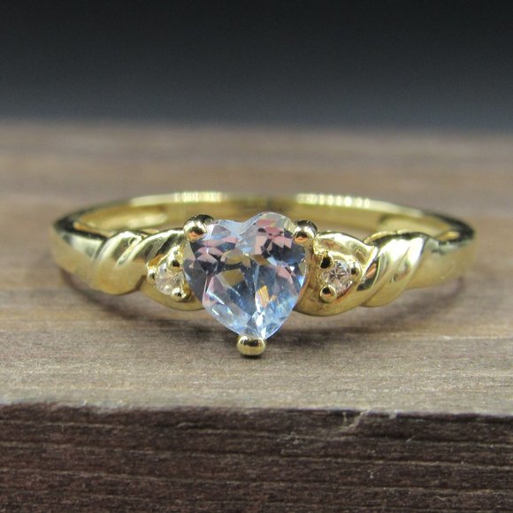 Jewelry - Size 7.25 10K Gold Blue Topaz Stone & CZ Gem Ring